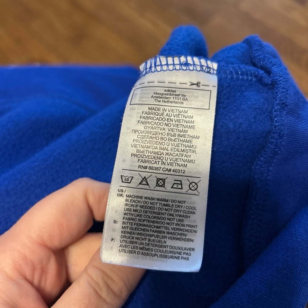 Adidas Hoodie Men's M Medium Blue Pullover White Stripes Logo Long Sleeve - Picture 7 of 8